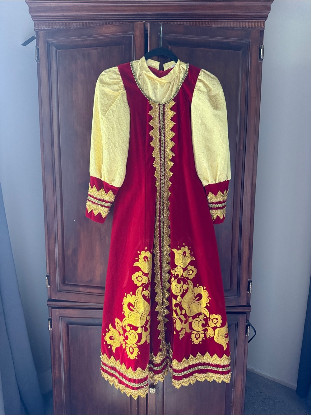 Red and Gold Embroidered Russian Traditional Dress